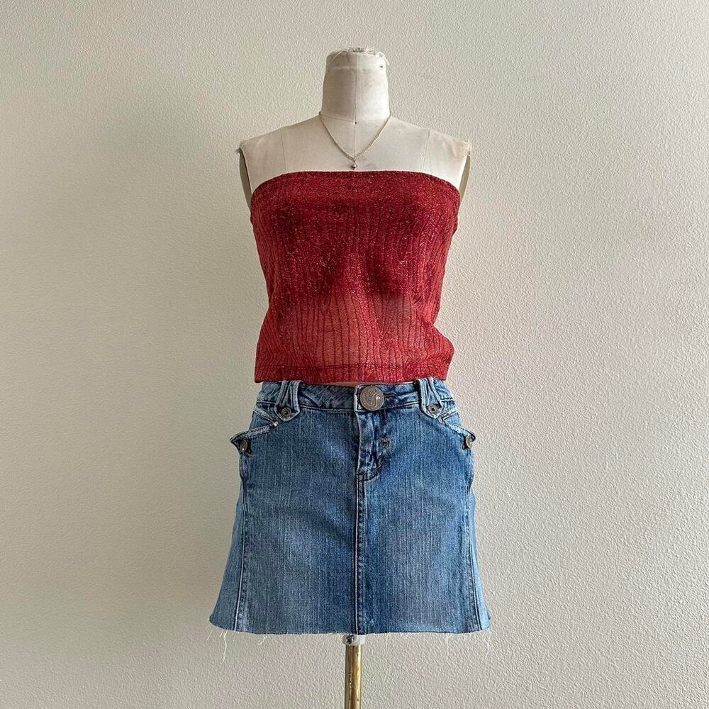 handmade burnt orange textured fuzzy cropped tube top